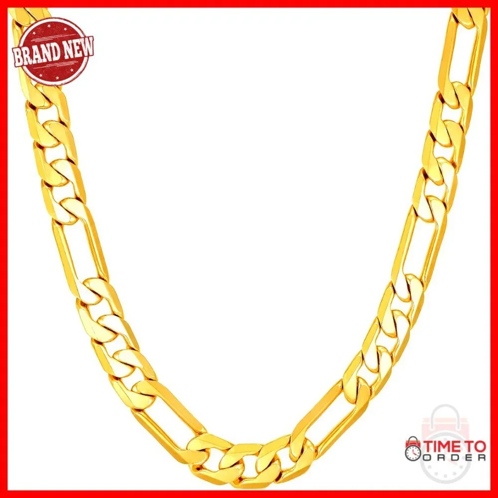 24K Gold Plated Figaro Chain Necklace for Men & Women, Multiple Widths & Lengths